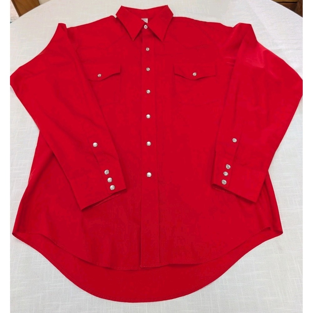 Malco Modes Men's Shirt Medium 17/36 San Francisco Made USA Pearl Snaps Red